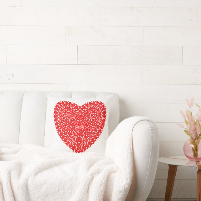 Fancy Red Dots Heart 16in Cushion (Couch)