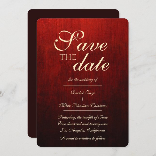 Fancy Red & Gold Save The Date Invitation (Front/Back)