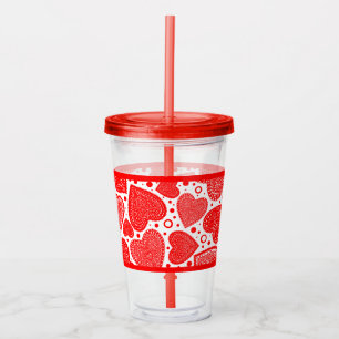 Fancy Red Hearts and Dots Pattern Acrylic Tumbler