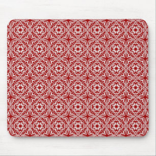 Fancy Red Holiday Damask Pattern Mouse Pad