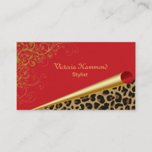 Fancy Red & Jaguar Print Business Card