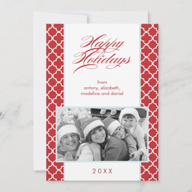 Fancy Red Pattern Christmas Photo Holiday Card (Front)