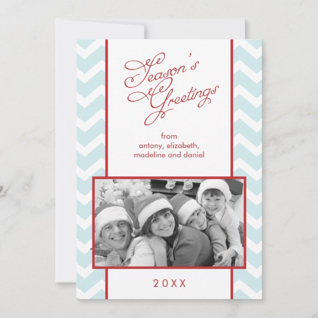 Fancy Red Pattern Christmas Photo Holiday Card (Front)