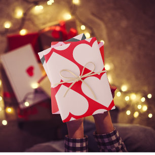 Fancy Red & Pink Heart Pattern Valentines Wrapping Paper Sheet