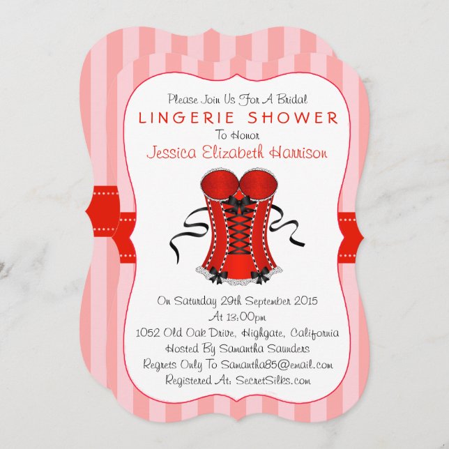 Fancy Red & White Corset Lingerie Shower Invitation (Front/Back)