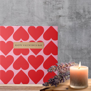 Fancy Romantic Red & Pink Hearts Pattern With Name Ceramic Tile