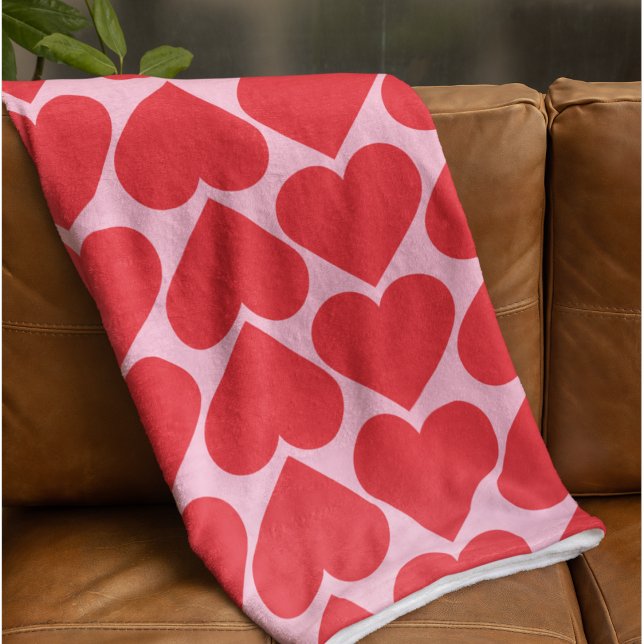 Fancy Romantic Red & Pink Hearts Pattern With Name Fleece Blanket (Creator Uploaded)