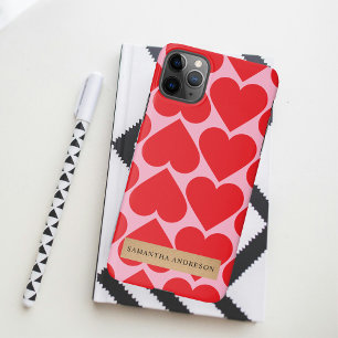 Fancy Romantic Red & Pink Hearts Pattern With Name iPhone 11Pro Max Case