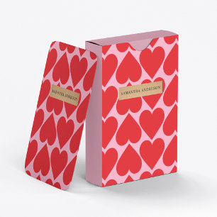 Fancy Romantic Red & Pink Hearts Pattern With Name Playing Cards