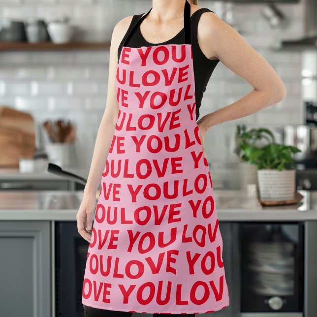 Fancy Romantic Red & Pink Love You Pattern  Apron (Creator Uploaded)