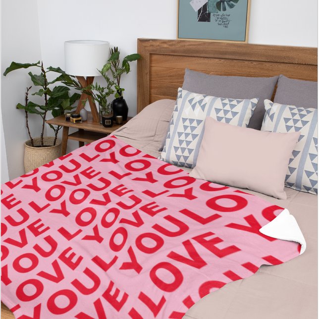 Fancy Romantic Red & Pink Love You Pattern  Fleece Blanket (Creator Uploaded)