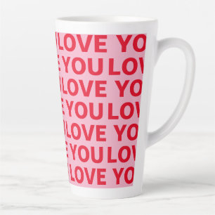 Fancy Romantic Red & Pink Love You Pattern  Latte Mug