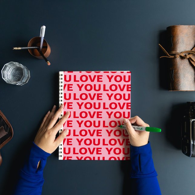 Fancy Romantic Red & Pink Love You Pattern  Notebook (Creator Uploaded)