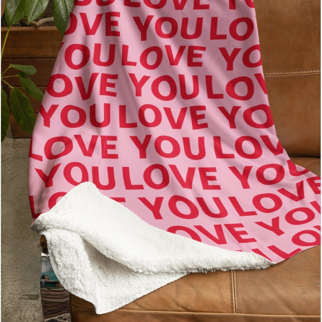 Fancy Romantic Red & Pink Love You Pattern  Sherpa Blanket (Creator Uploaded)