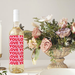 Fancy Romantic Red & Pink Love You Pattern  Wine Label
