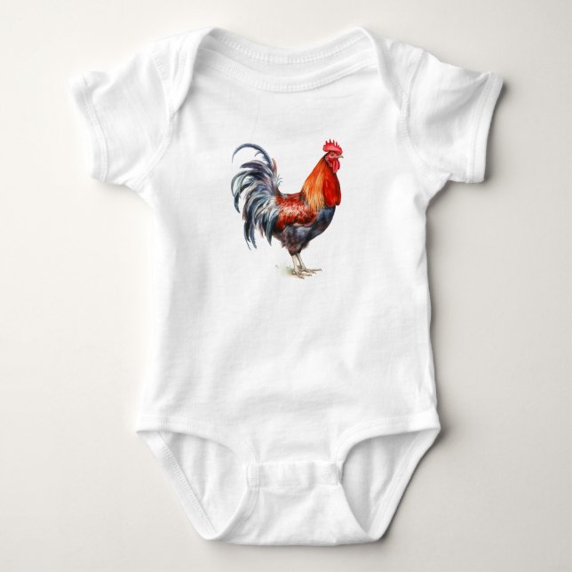 Fancy Rooster, Chickens, Baby Shower  Bodysuit (Front)