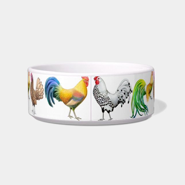 Fancy Roosters Chicken Lovers Pet Bowl (Back)