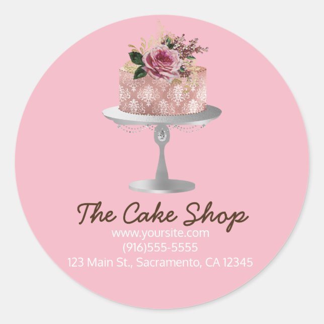 Fancy Rose Gold Floral Cake Bakery Sticker Label (Front)