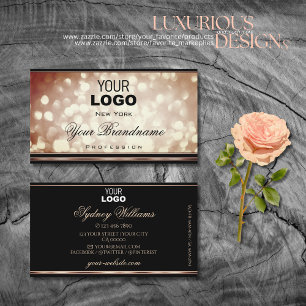 Fancy Rose Gold Sparkle Glitter Black and Logo Business Card