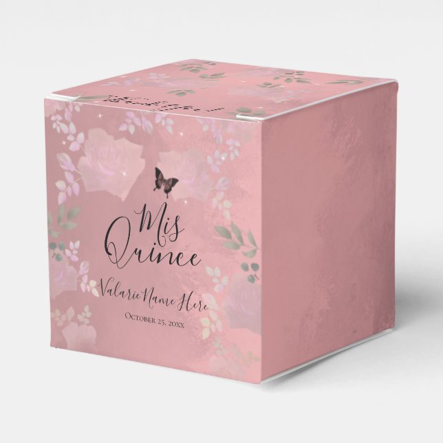 Fancy Roses Quinceanera Gold Favour Box (Front Side)