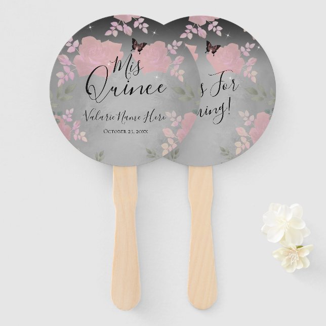 Fancy Roses Quinceanera Pink  Hand Fan (Front and Back)