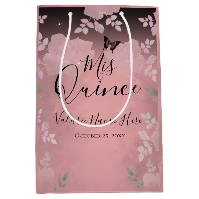 Fancy Roses Quinceanera Pink Medium Gift Bag (Front)