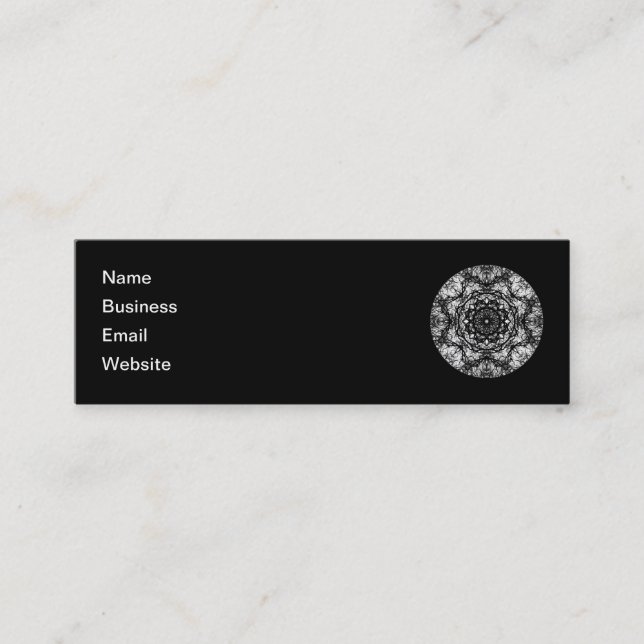 Fancy Round Design on Black. Mini Business Card (Front)