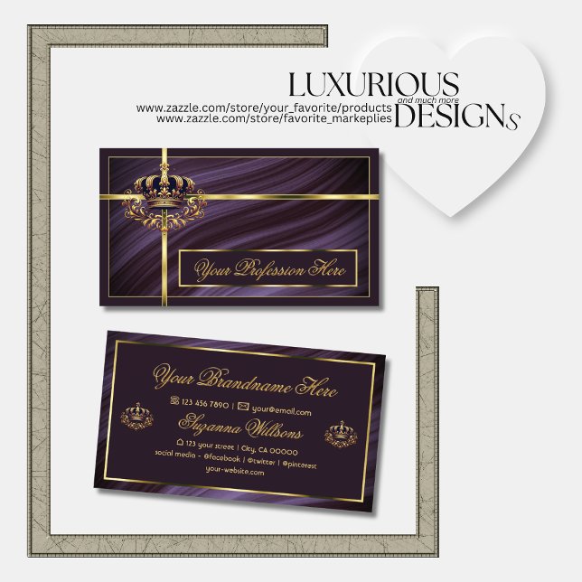 Fancy Royal Purple Gold Crown Sumptuous and Noble Business Card (Creator Uploaded)