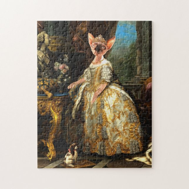 Fancy Royal Renaissance Cat Queen Portrait Jigsaw Puzzle (Vertical)