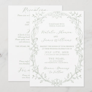 Fancy Sage Green Old Money All In One Wedding Invitation