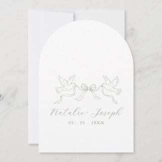 Fancy Sage Green Romantic Old Money Arched Wedding Invitation