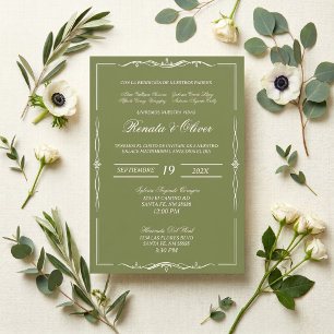 Fancy Sage green wedding Spanish Invitation