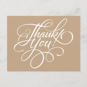 Fancy Script Almond Brown Thank You Card