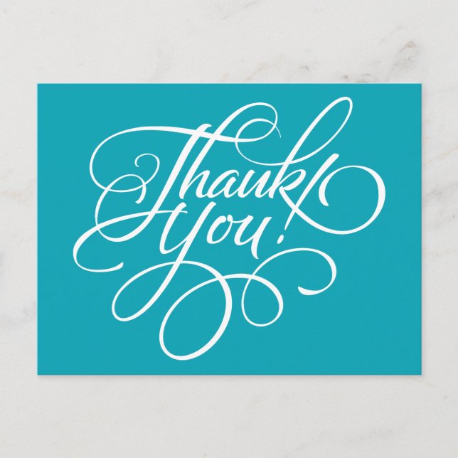 Fancy Script Aqua Blue Thank You Card (Front)