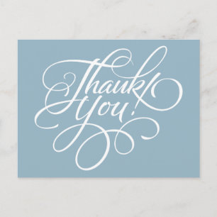 Fancy Script Aquamarine Blue Thank You Card