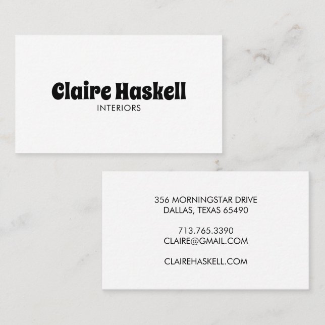 Fancy Script Bold Black and White Chic Minimal Business Card (Front/Back)