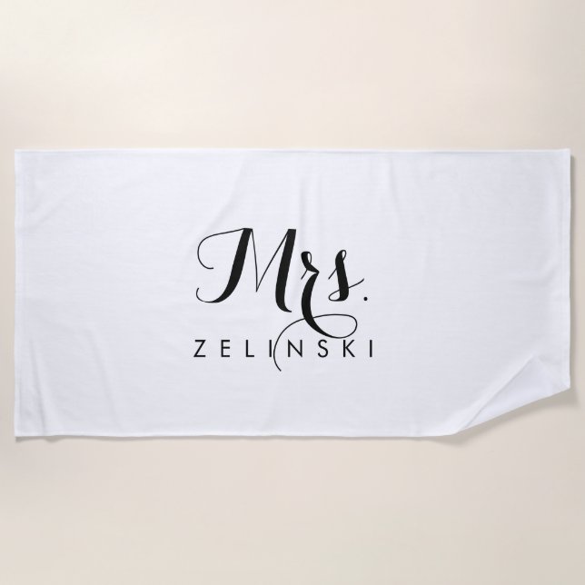 Fancy Script Calligraphy Minimalist Beach Towel (Front)