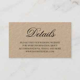Fancy Script Calligraphy Wedding Details Kraft Business Card
