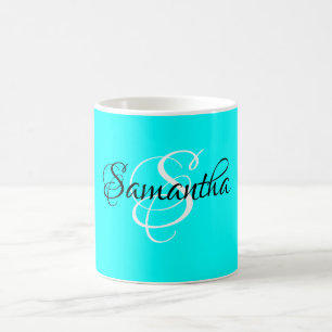 Fancy Script Customised Aqua Colour Monogram - Coffee Mug
