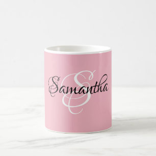 Fancy Script Customised Pink Colour Monogram - Coffee Mug