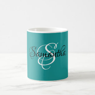 Fancy Script Customised Teal Colour Monogram - Coffee Mug