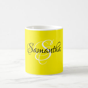 Fancy Script Customised Yellow Colour and Monogram Coffee Mug