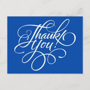 Fancy Script Electric Blue Thank You Card