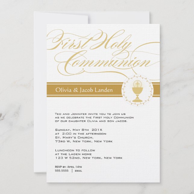 Fancy Script First Communion Invitations  |  Twins (Front)