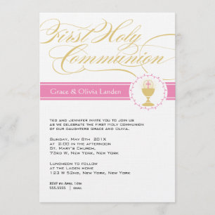 Fancy Script First Communion Invitations     Twins