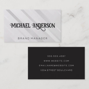 Fancy Script Font White Grey Stripes Business Card