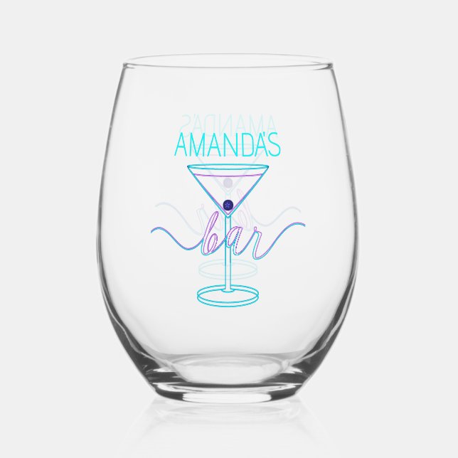 Fancy Script Fun Colours Fun Bar  Stemless Wine Glass (Front)