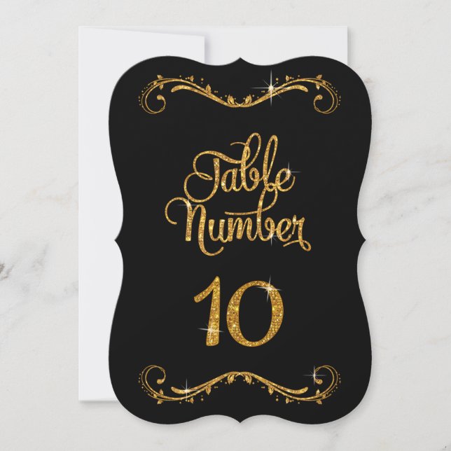 Fancy Script Glitter Table Number 10 Receptions (Front)