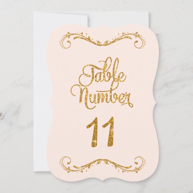 Fancy Script Glitter Table Number 11 Weddings (Front)