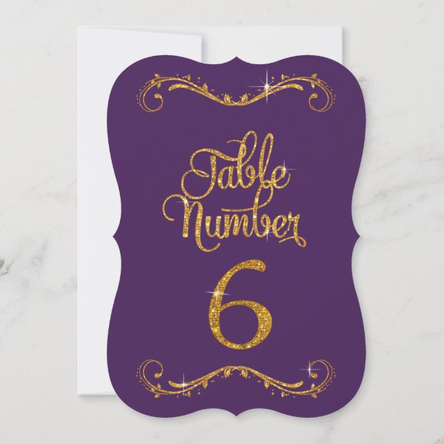 Fancy Script Glitter Table Number 6 Formal Dinner (Back)
